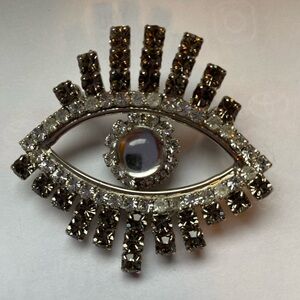 Silver & Grey Rhinestone Evil Eye Brooch or Pendant NIB